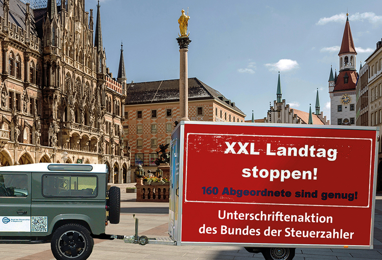 Unterschriften- und Protestaktion des Bundes der Steuerzahler in Bayern auf den zentralen Plätzen bayerischer Städte. Bild: BdSt