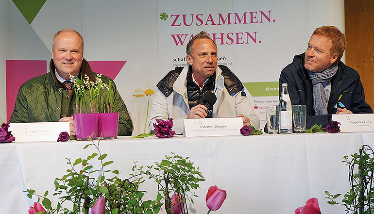 V.l. Landrat Christoph Göbel, Umweltminister Thorsten Glauber und Bürgermeister Stephan Keck. Bild: Claus Schunk