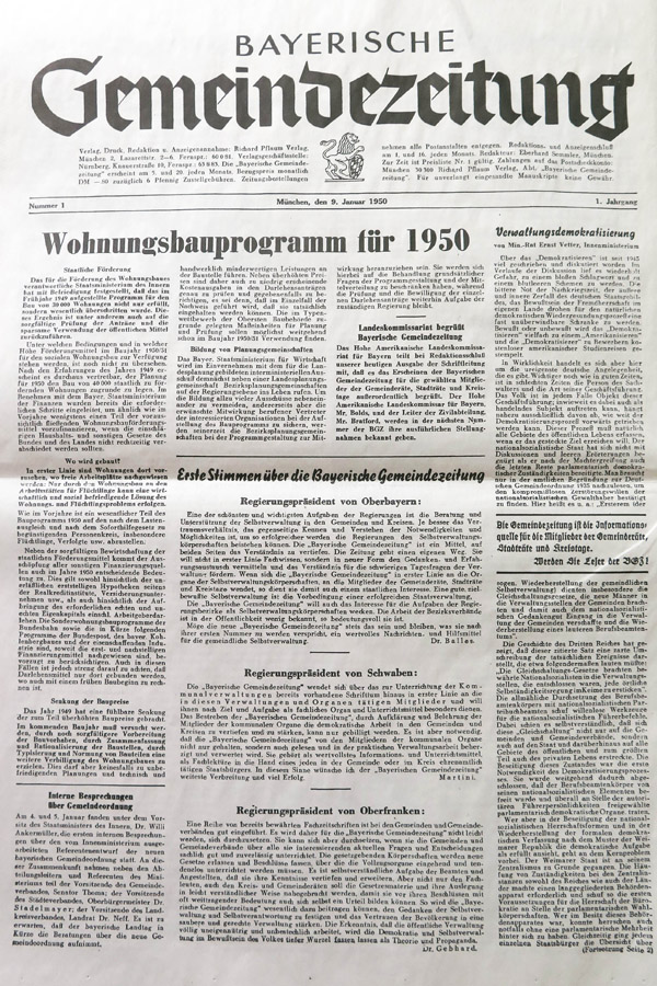 Die Erstausgabe der Bayerischen GemeindeZeitung 1950